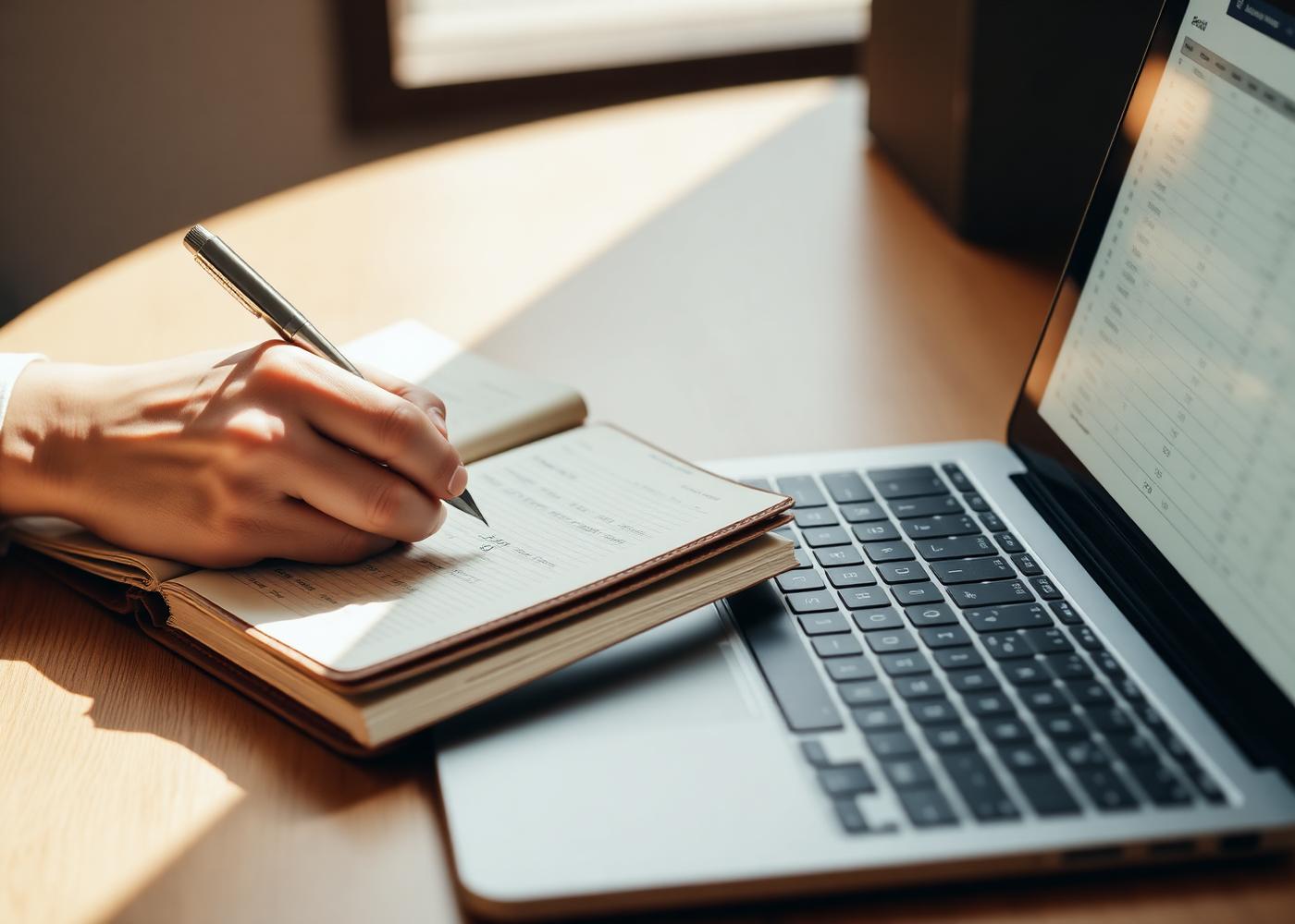 Business owner working through the books alongside a laptop